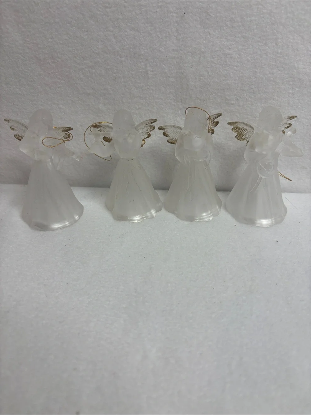 Frosted Acrylic Angel Figurines Set - White with Gold Accents Vintage